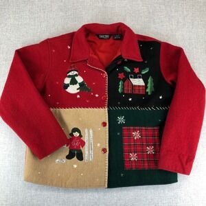 Vintage Winter Christmas Patchwork Wool Button Up Jacket Sweater Take Two Medium
